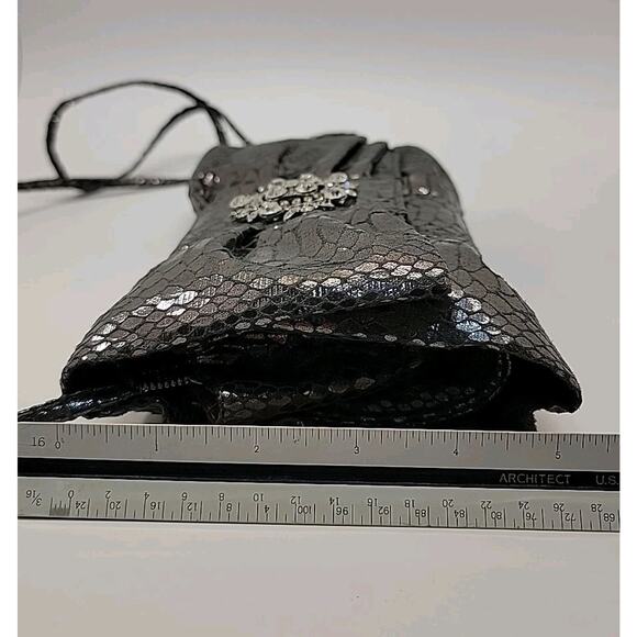 IMAN Evening Bag Purse Rhinestones Removable Strap Silver Metallic Snake Print - Picture 13 of 14